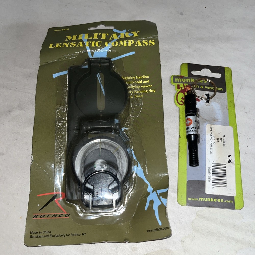 Military Lensatic Compass And Emergency Whistle Set