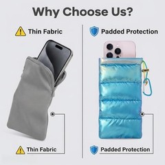 2 Pack GlassesBag Phone Case with Carabiner, Soft Protective Phone Blue +Silver