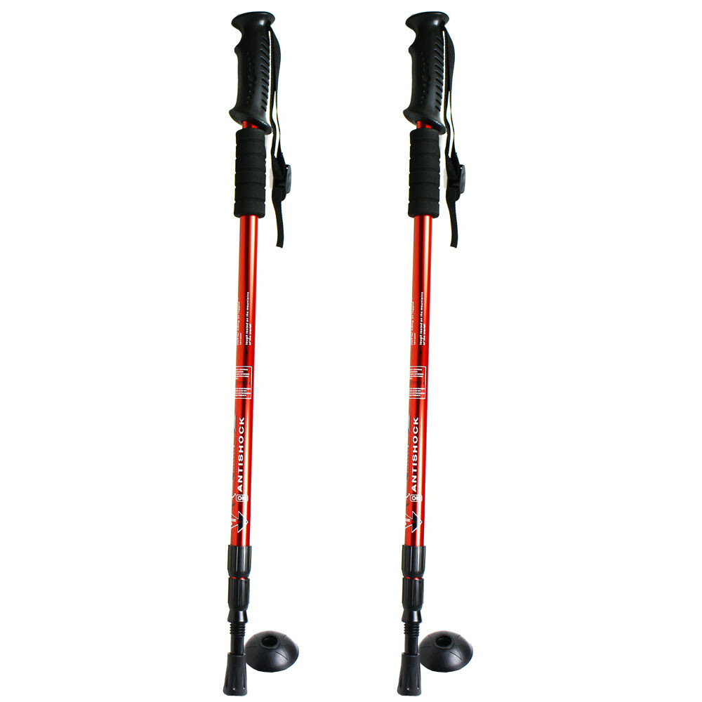 Pair Anti-shock Walking Hiking Stick 3 Sec Adjustable Retractable Trek Pole Red