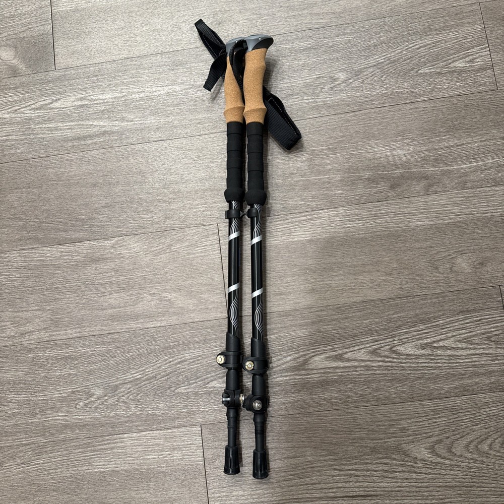Hiking Trekking Sticks/Cane Pair Black Outdoor Wrist Straps/Cords