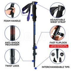 Collapsible Trekking Poles for Hiking 2 Pack – Adjustable Aluminum Black
