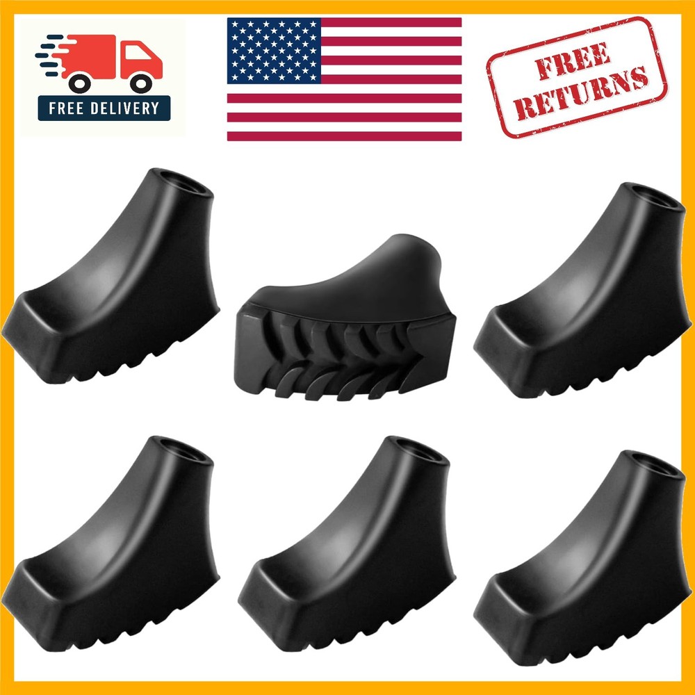 Replacement Rubber Tips for Trekking Poles – 6 Pack, Fit 0.38-0.44 Inch Poles