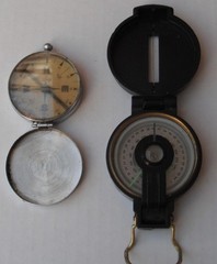 Two vintage Compasses–Japan…YCM Lensatic + Unbranded……old er