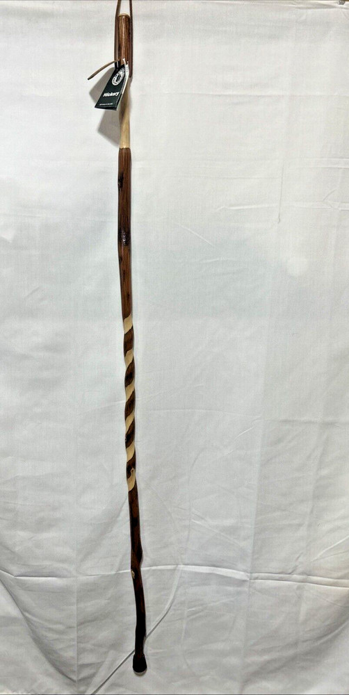 Brazos Twisted Hickory Wood Walking Stick 55 Inch Height brown leather strap