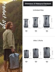 Waterproof Backpack for Men/30L/40L, Floating Dry Bag Kayak, Dry 20L Gray