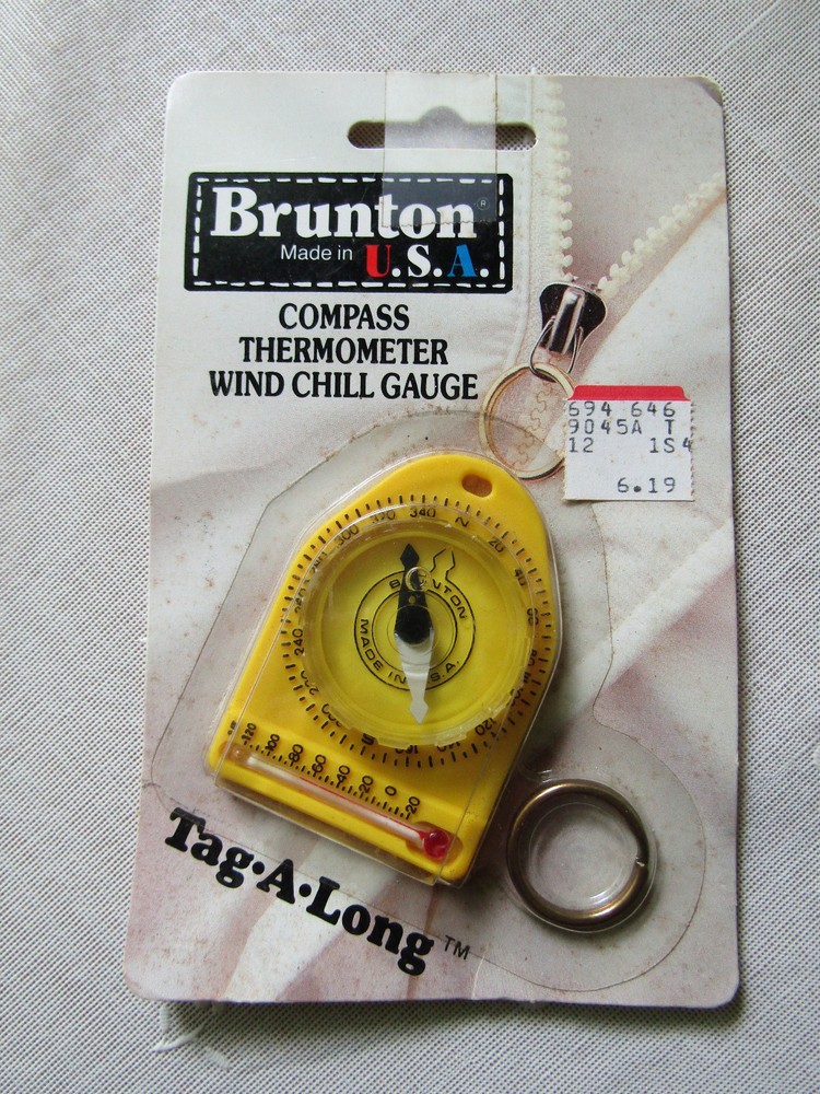 USA Vintage 1986 Brunton USA – Tag-A-Long – Compass Thermometer Wind Chill Gauge