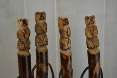 Bear Carved in Dark Wood Walking Stick, Hand Carved Staff, Made in the USA