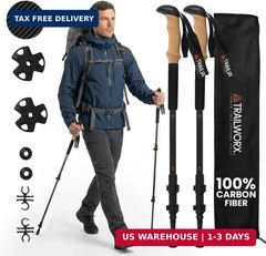3K Carbon Fiber Trekking Poles, Collapsible Set of 2 Lightweight Adjustable Hiki