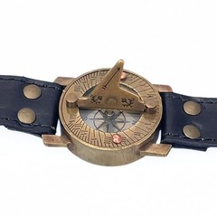 Antique Sundial Compass with Black Leather Band Retro Watch Compass Nautical
