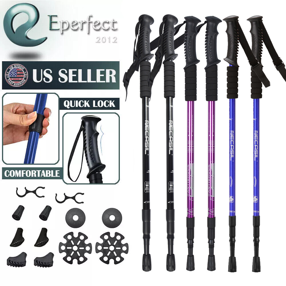 Trekking Poles Nordic Walking Hiking Stick Anti-shock Adjustable Alpenstock Pair