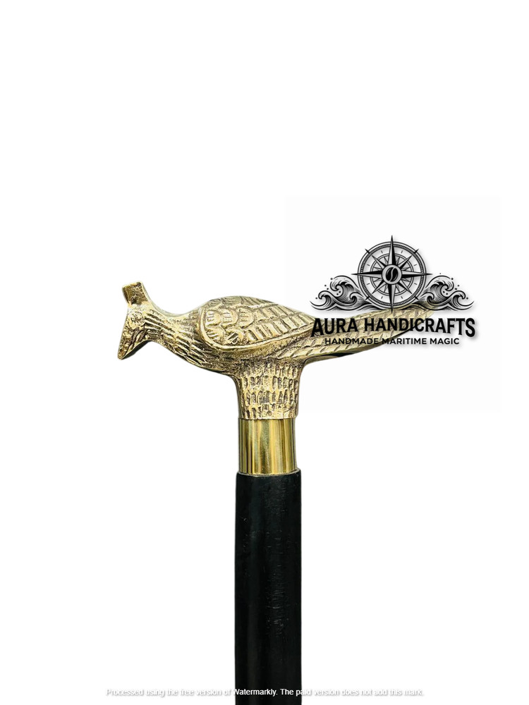 AURA 37″ Brass Peacock Bird Handle Walking Stick Rosewood Cane Grandfather Gift
