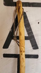 Hand Carved Wooden Walking Stick Cane Rustic Folk Art Hiking Staff w/ Strap /Tip