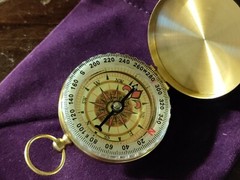 Flip Open Brass Engravable Glow Compass with Velvet Bag