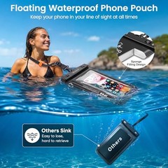 IP68 Floating Waterproof Phone Pouch 2 Pack, Touchscreen Friendly Black+Black