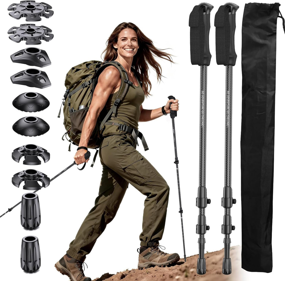 3K Carbon Fiber Trekking Poles – Collapsible, Lightweight yet Sturdy Hiking Pole