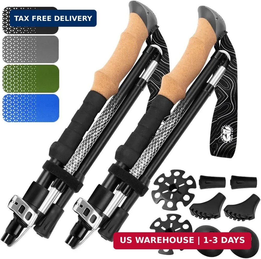 Premium Foldable Hiking Poles by USA Brand – Adjustable, Lightweight Trekking Po