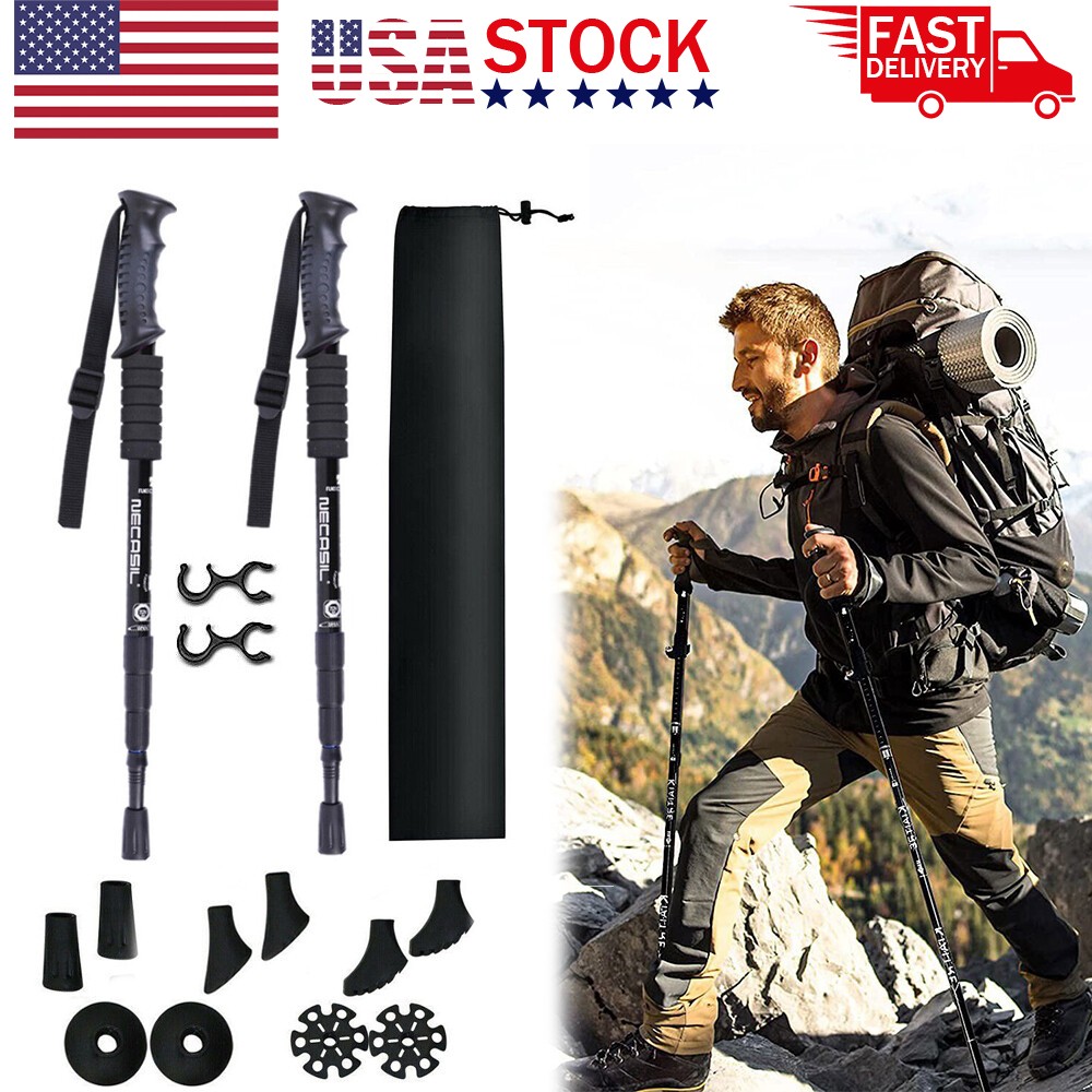 2X Hiking Trekking Poles Nordic Walking Sticks Adjustable Anti-shock Alpenstock