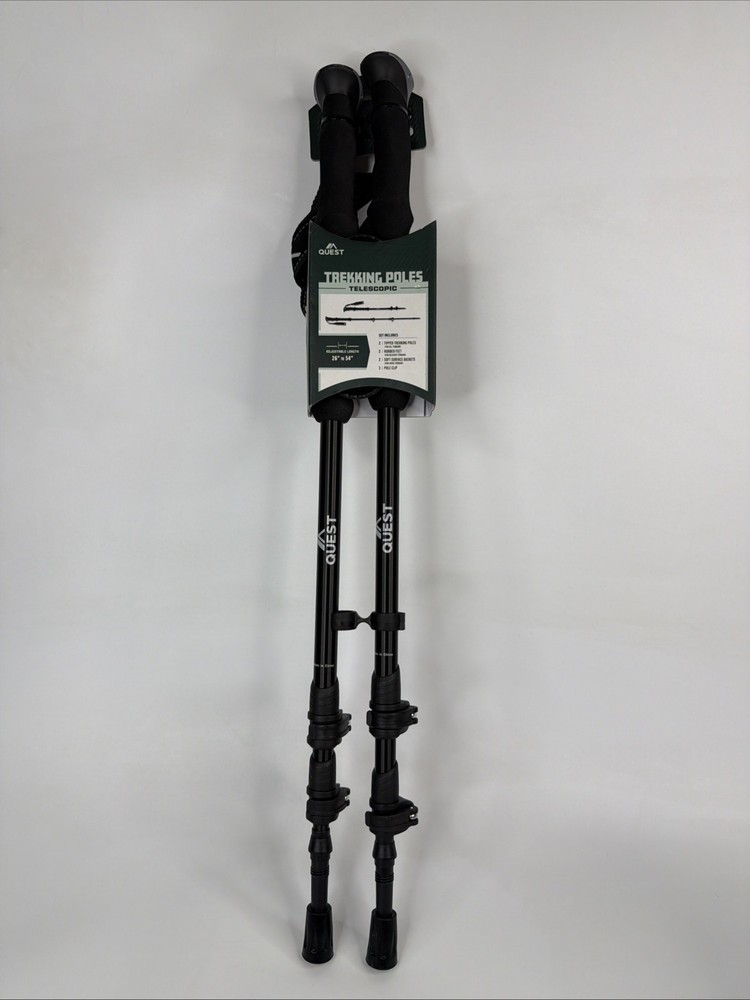 QUEST Telescoping Aluminum Trekking Poles in Black 26″ to 54″ CEH03044 New