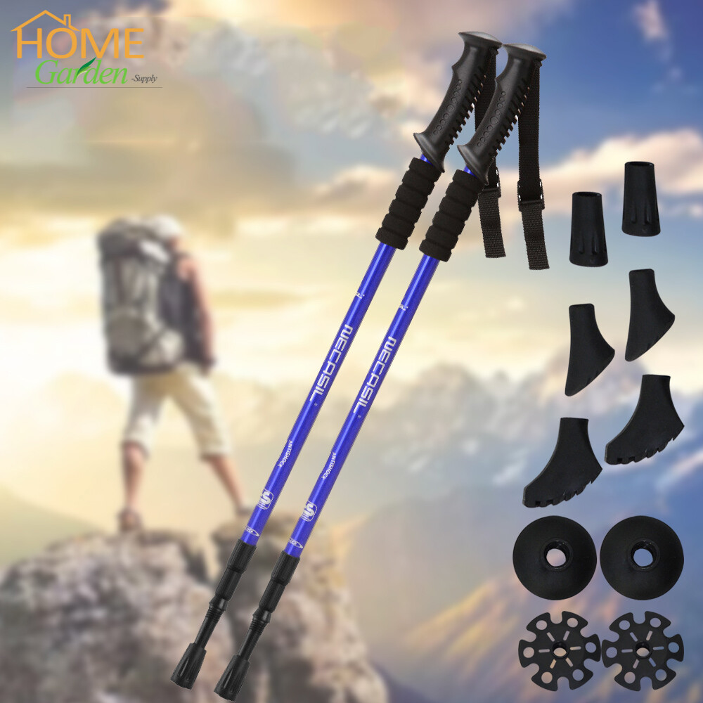 2* Trekking Hiking Poles Nordic Walking Sticks Adjustable Anti-shock Alpenstock