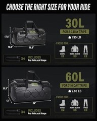 Waterproof Motorcycle Dry Bag, Tail Saddle Luggage with 4 Quick 30 Liters