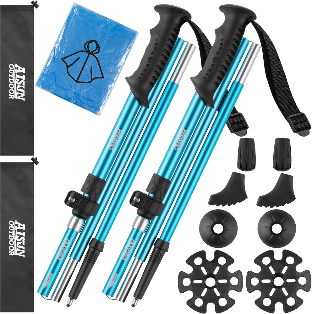 AISUNOURDOOR Lightweight Adjustable Trekking Poles, Aluminum, Collapsible