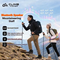 Folding Walking Stick Telescopic Adjustable Anti-slip Trekking Bluetooth Music