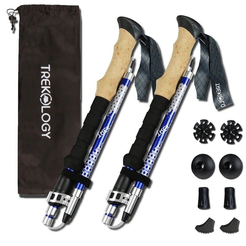 Trekology Trek-Z Collapsible Hiking & Trekking Poles UNISEX, Blue (115-130cm)