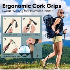 Trek-Z Cork Grip Trekking Poles – Lightweight Folding Hiking Poles, Adjustable H