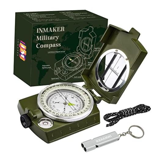 Compass, Compass Hiking with Survival Whistle, Luminous Compass Single Green