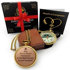 Oaki Way Dad’s Compass Pocket Compass with Chain & Leather Case New
