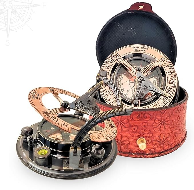 Navigate Destiny with Grace: Exquisite Vintage Brass Compass with Leather Case