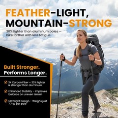 3K Carbon Fiber Trekking Poles, Collapsible Set of 2 Lightweight Adjustable H…