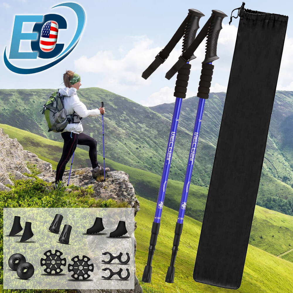 Pair of 2 Trekking Poles Telescopic Walking Hiking Sticks Adjustable Alpenstock