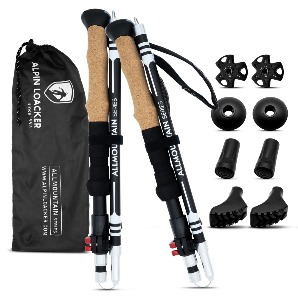ALPIN LOACKER Collapsible Trekking Poles for Hiking I Aluminium 39-47″, Black