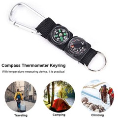 3x Mini Compass Thermometer Outdoor Camping Survival Keychain Carabiner Kits
