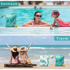 Wet Dry Bag Waterproof Reusable Wet Bag for Swimsuit, Travel, Beach, green leaf