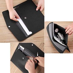 PU Leather A4 File Folder Document Holder Waterproof Portfolio Envelope Black