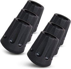 TrailBuddy Walking Stick Tips – Pack of 6 Replacement Rubber Cane Black