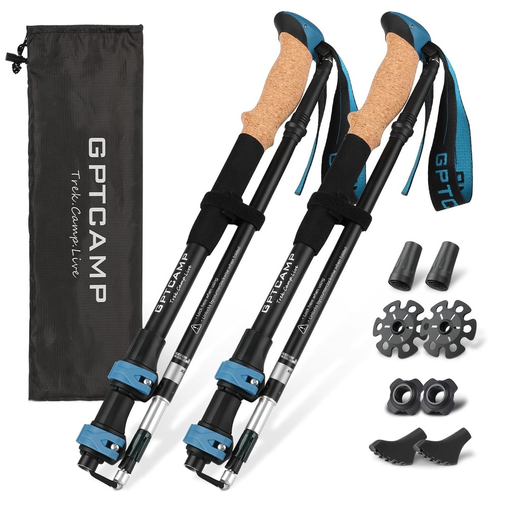 GPTCAMP Walking Sticks,Trekking Poles Collapsible Hiking 51.2″, -Blue