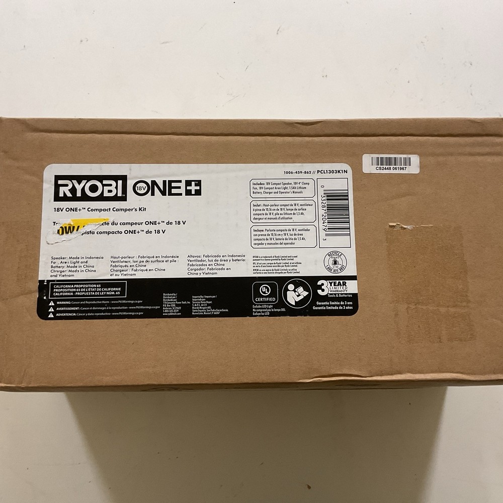 Ryobi ONE+ 18V Cordless 3-Tool Campers Kit (PCL1303K1N)