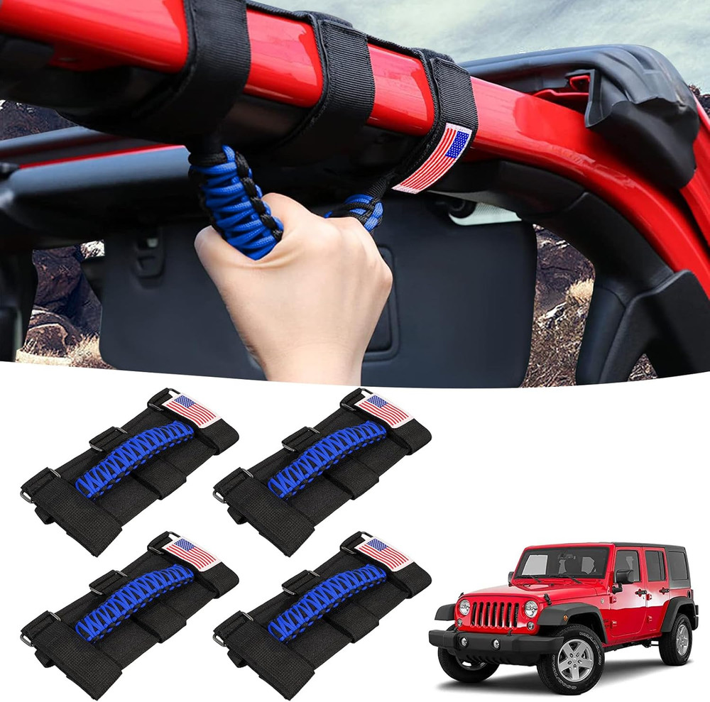 4 Pack Grab Handles Roll Bar Paracord Handgrip Handles with America Flag Pattern