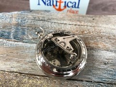 Silver Finish Brass Sundial Compass w/ Lid – Nautical Necklace Pendant -Keychain
