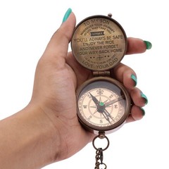 Precision Brass Pocket Compass with Engraved Leather Case for Outdoor & Gifts