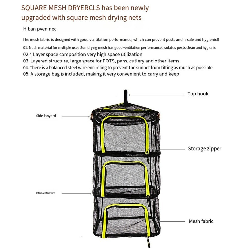 4 Tier Hanging Drying Net Rack for Herbs with Portable Storage Carry Bag