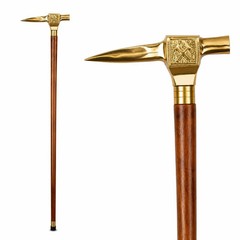 Handmade Brass Viking Hammer Walking Stick, Medieval Wooden Cane, Norse Gothic G