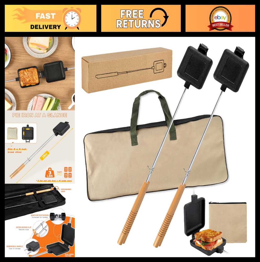 2-Pack Outdoor Camping Pie Irons with Heat-Resistant Handles & Storage Bag – Eas