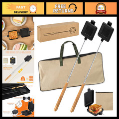 2-Pack Outdoor Camping Pie Irons with Heat-Resistant Handles & Storage Bag – Eas