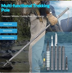 42in multifunctional folding hiking pole with compass and whistle, knife, hook
