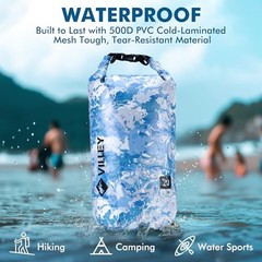 Dry Bag Waterproof Roll Top Storage Backpack, Keeps Gear Dry 5L Blue Camo