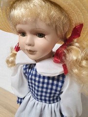 Porcelain Doll 40cm Collector Doll with Hat Dress Complete Vintage Decor